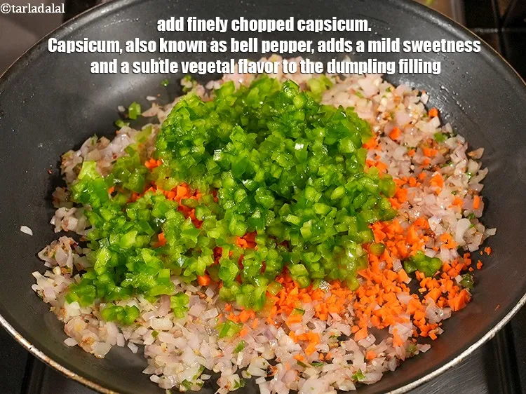 Step 17 – Add 1 cup finely <a href="https://www.tarladalal.com/glossary-chopped-capsicum-164i">chopped capsicum</a>. Capsicum, also known as bell pepper, adds a …