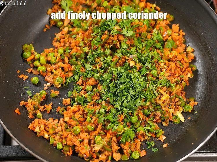 Step 17 – Add 2 tbsp finely <a href="https://www.tarladalal.com/glossary-chopped-coriander-783i">chopped coriander (dhania)</a>. Coriander leaves bring a burst of fresh, …
