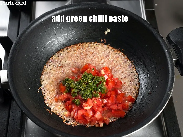 Step 22 – Add &frac12; tbsp <a href="https://www.tarladalal.com/glossary-green-chilli-paste-hari-mirch-ki-paste-mirchi-paste-333i">green chilli paste</a>.
