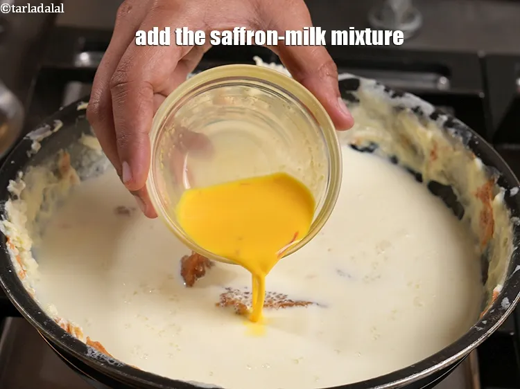 Step 17 – Add the saffron-milk mixture.
