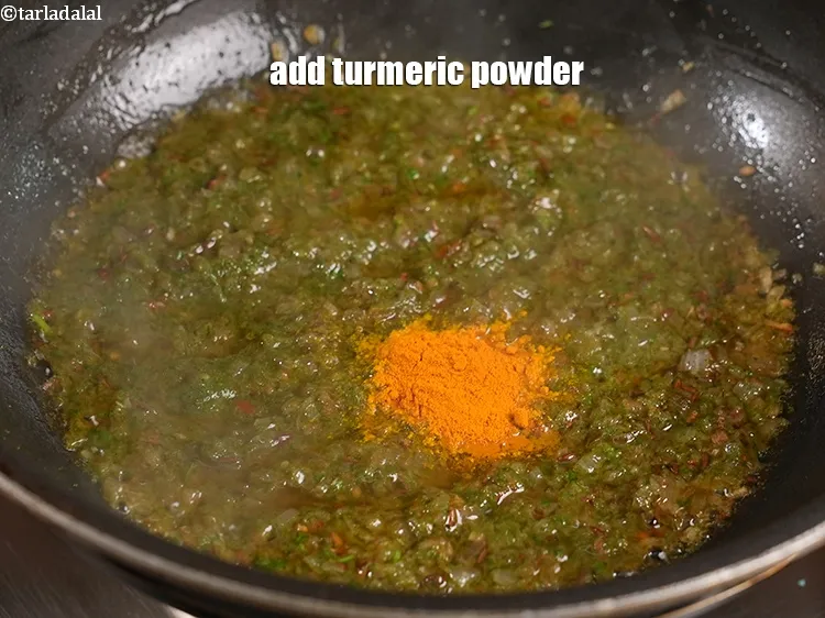 Step 17 – Add &frac12; tsp <a href="https://www.tarladalal.com/glossary-turmeric-powder-haldi-645i">turmeric powder (haldi)</a>.&nbsp;