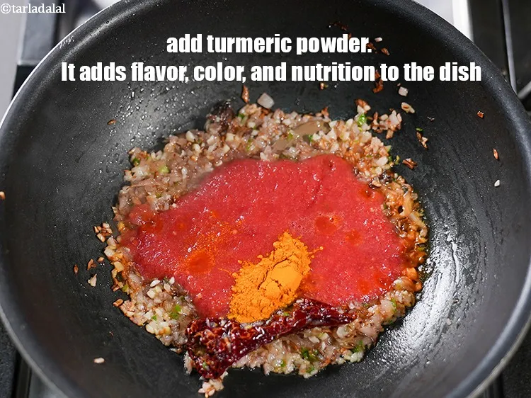 Step 17 – Add &frac12; tsp <a href="https://www.tarladalal.com/glossary-turmeric-powder-haldi-645i">turmeric powder (haldi)</a>. It adds flavor, color, and nutrition to the …