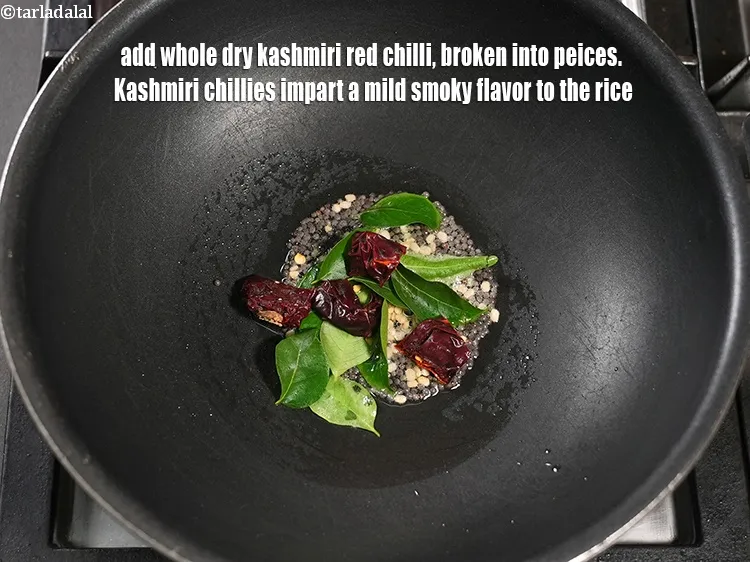 Step 17 – Add 1 <a href="https://www.tarladalal.com/glossary-whole-dry-kashmiri-red-chillies-kashmiri-mirch-kashmiri-lal-mirch-332i">whole dry kashmiri red chilli</a>, broken into peices. Kashmiri chillies impart a …