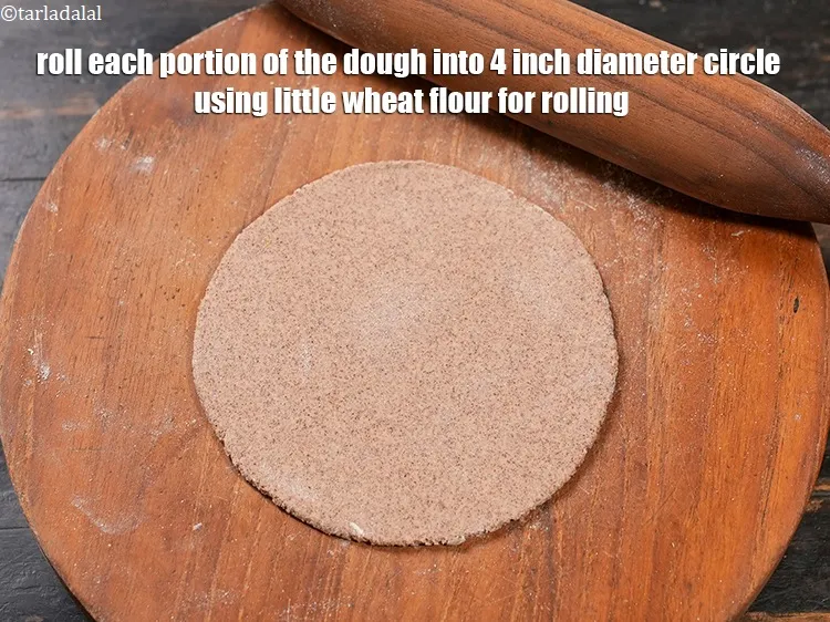 Step 17 – Roll each portion of the dough into 4 inch diameter circle using little wheat flour …