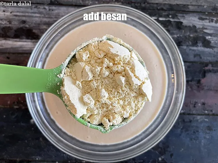 Step 18 – Add&nbsp;<meta charset="UTF-8" />1 cup&nbsp;<a href="glossary-besan-chana-dal-flour-bengal-gram-flour-952i">besan (bengal gram flour)</a>.