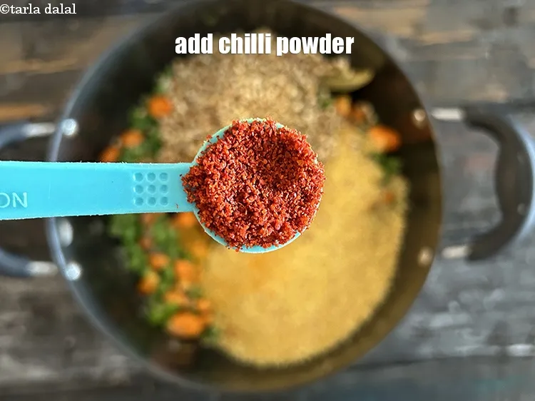Step 17 – Add&nbsp;<meta charset="UTF-8" />1/2 tsp&nbsp;<a href="glossary-chilli-powder-red-chilli-powder-339i">chilli powder</a>.
