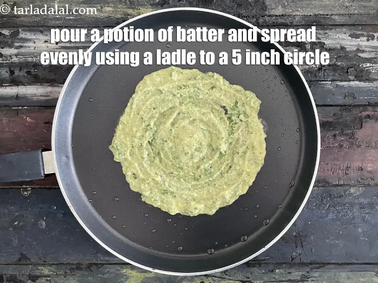 Step 28 – <meta charset="UTF-8" /> Pour a portion of the batter and spread it evenly using a …