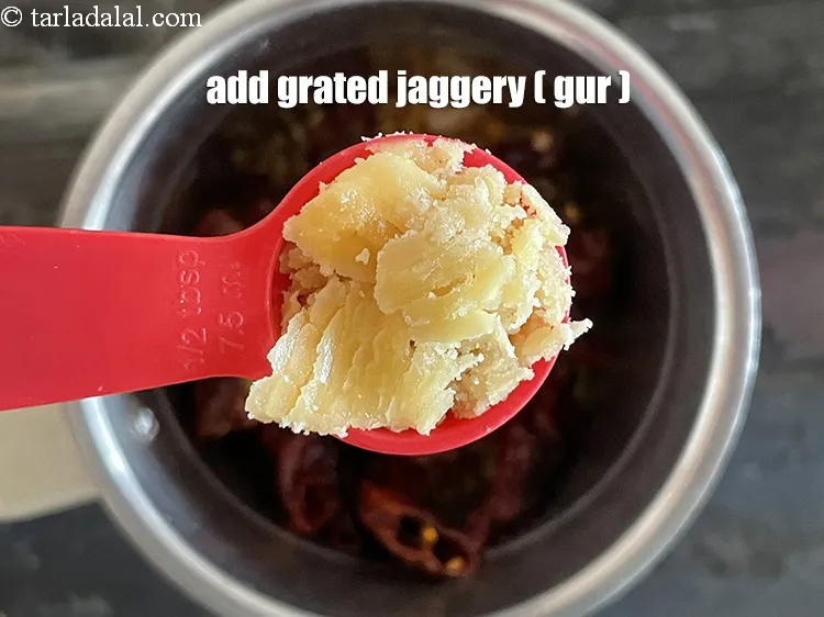 Step 17 – Add&nbsp;<meta charset="UTF-8" />1/2 tbsp&nbsp;<a href="glossary-grated-jaggery-947i">grated jaggery (gur)</a>.