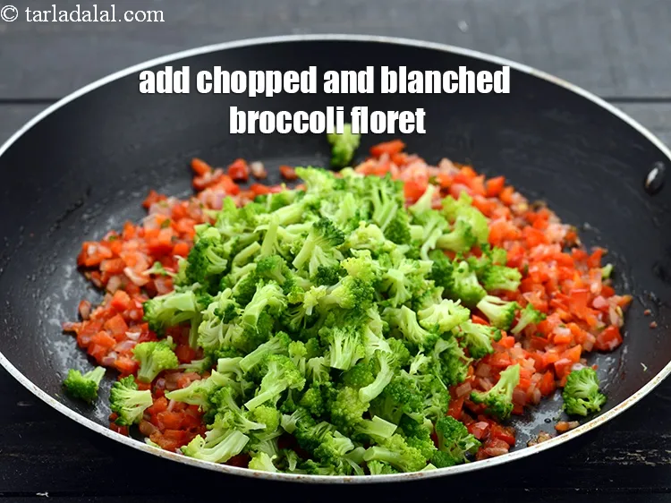 Step 17 – Add 1 cup chopped and <a href="https://www.tarladalal.com/glossary-blanched-broccoli-florets-719i">blanched broccoli floret</a>.