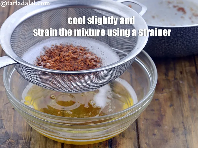 Step 15 – Cool slightly strain the mixture using a strainer and collect the ghee in a container. …
