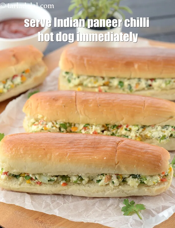 Step 17 – Serve <strong>paneer and capsicum hot dog roll recipe | Indian paneer chilli hot dog | …