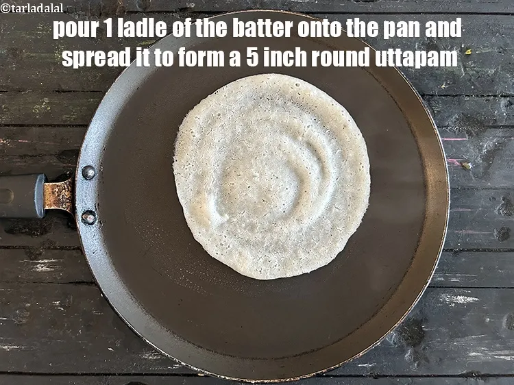 Step 25 – Pour 1 ladle of the batter onto the pan and spread it out to form …