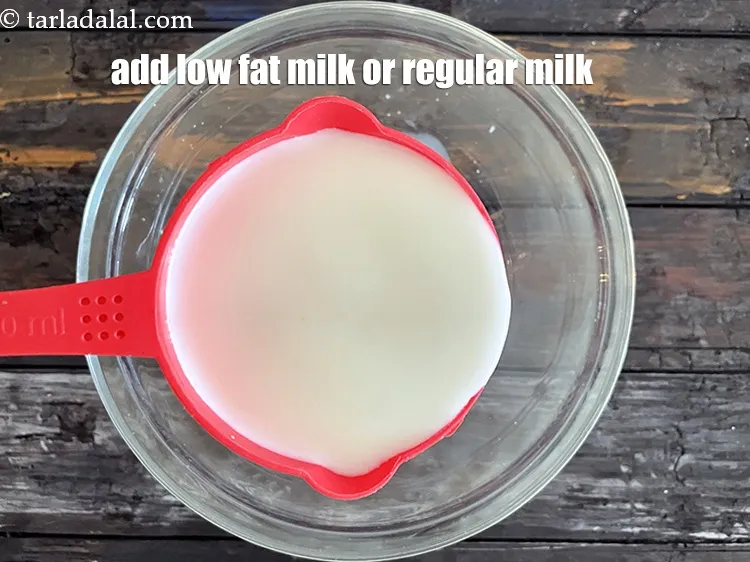 Step 17 – Add&nbsp;<meta charset="UTF-8" />1 cup&nbsp;<a href="glossary-low-fat-milk-low-cal-milk-skim-milk-toned-milk-516i">low-fat milk</a>&nbsp;, 99.7% fat-free.