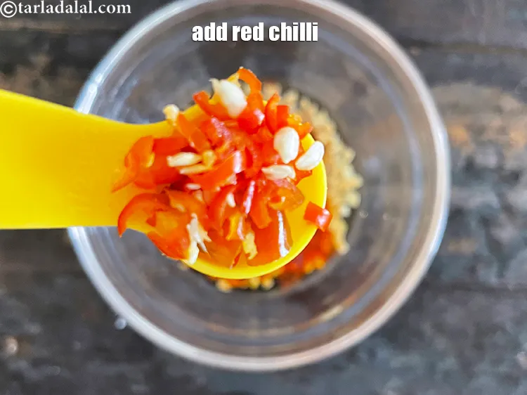 Step 11 – Add&nbsp;<meta charset="UTF-8" />1&nbsp;finely sliced&nbsp;<a href="glossary-fresh-red-chillies-lal-mirch-lal-mirchi-334i">red chilli</a>&nbsp;which is 1/2 tsp.