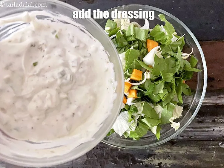 Step 24 – Add the dressing to <strong>spinach and bean sprouts in creamy celery dressing | palak, lettuce …