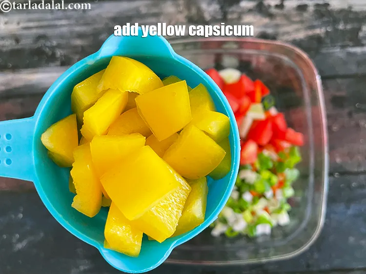 Step 23 – Add&nbsp;<meta charset="UTF-8" />1/2 cup&nbsp;<a href="glossary-yellow-capsicum-cubes-2177i">yellow capsicum cubes</a>. They also give a great crunch to the …