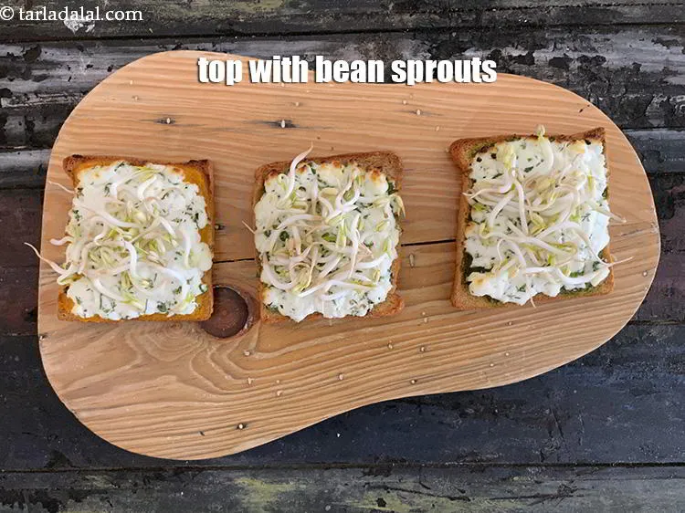 Step 20 – Top each toasted bread with&nbsp;1/3 of the&nbsp;&nbsp;<a href="glossary-bean-sprouts-193i">bean sprouts</a>.
