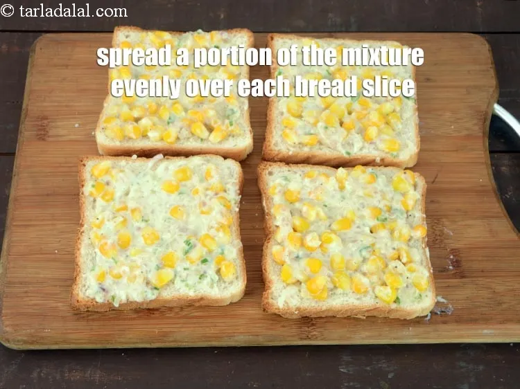 Step 17 – Spread a portion of the mixture evenly over each bread slice.