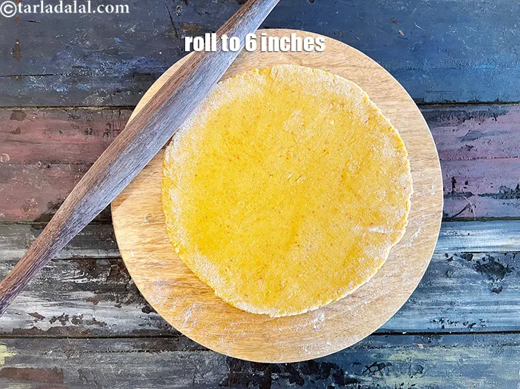 Step 22 – roll out each portion into a 150&nbsp;mm. (6&quot;) diameter circle using a little whole wheat …