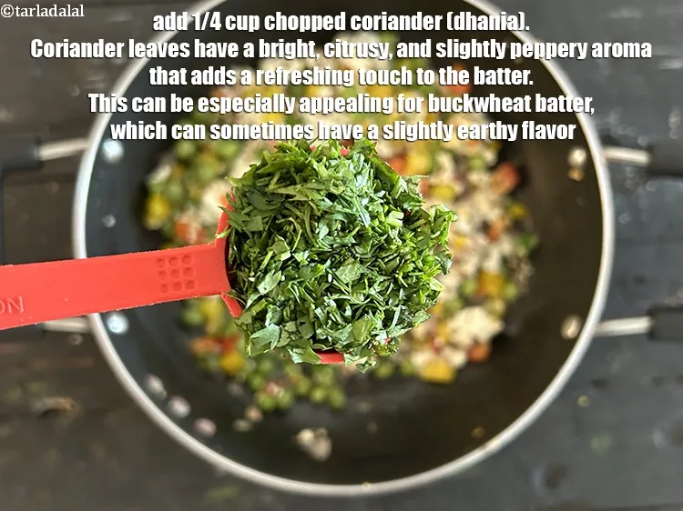 Step 18 – Add 1 tbsp&nbsp;finely&nbsp;<a href="https://www.tarladalal.com/glossary-chopped-coriander-783i">chopped coriander (dhania)</a>.&nbsp;Coriander leaves have a unique fresh and slightly citrusy aroma. …