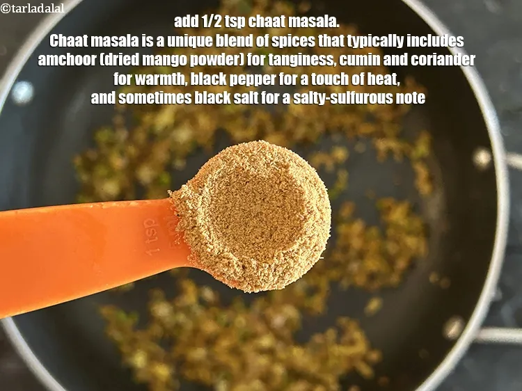 Step 18 – Add 1/2 tsp chaat masala.&nbsp;Chaat masala is a unique blend of spices that typically includes …