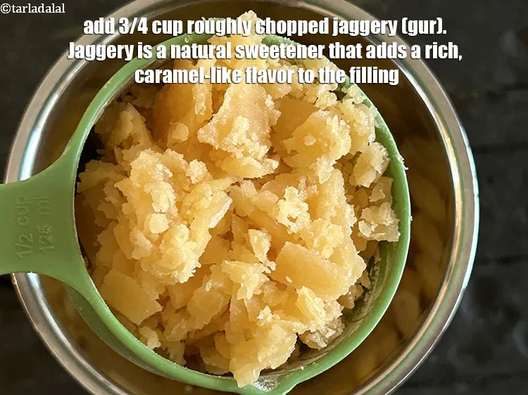 Step 18 – Add 1/2&nbsp;cup&nbsp;roughly&nbsp;<a href="glossary-chopped-jaggery-946i">chopped jaggery (gur)</a>.&nbsp;Jaggery is a natural sweetener that adds a rich, caramel-like flavor …