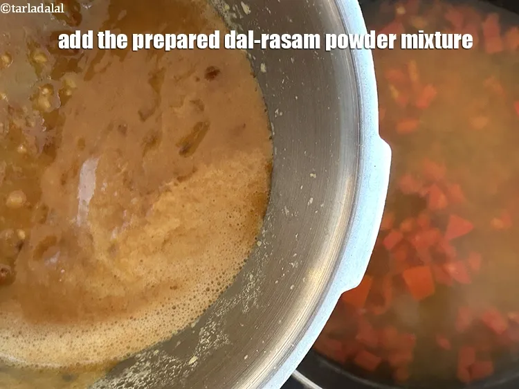 Step 20 – Add the prepared dal-rasam powder mixture.