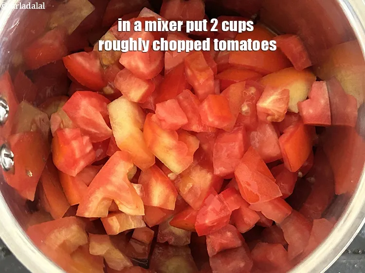 Step 18 – In a mixer put&nbsp;<meta charset="UTF-8" />2 cups&nbsp;roughly&nbsp;<a href="glossary-chopped-tomatoes-779i">chopped tomatoes</a>.