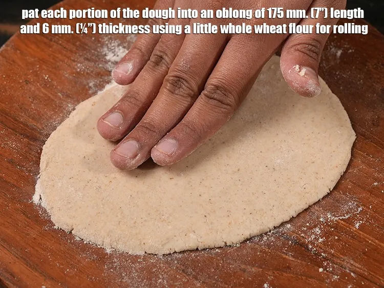 Step 18 – Pat each&nbsp;portion of the dough into an oblong of 175 mm. (7&rdquo;) length and 6 …