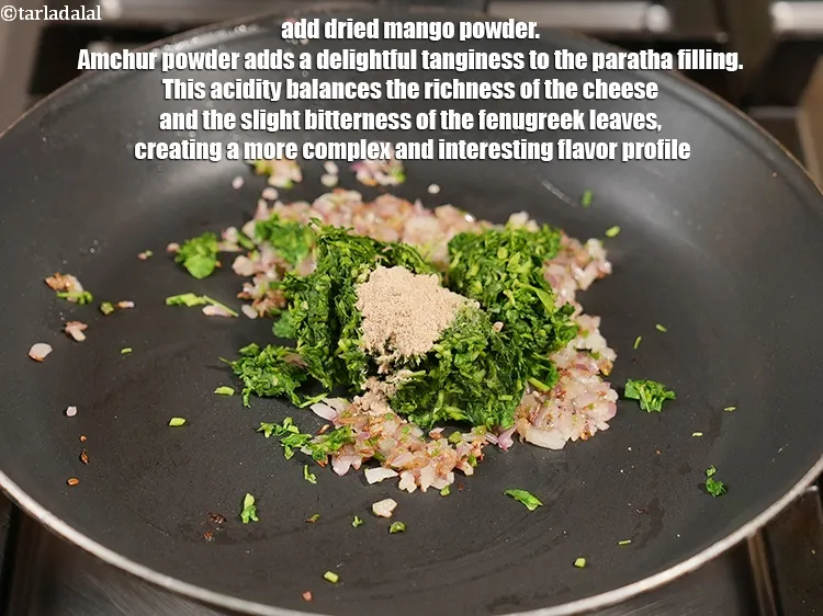 Step 19 – Add &frac12; tsp <a href="https://www.tarladalal.com/glossary-dried-mango-powder-amchur-powder-148i">dried mango powder (amchur)</a>. &nbsp;Amchur powder adds a delightful tanginess to …