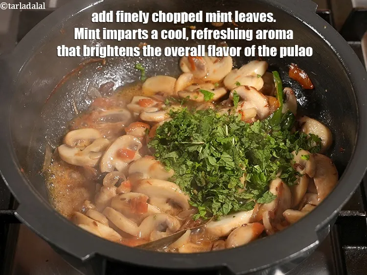 Step 18 – Add &frac14; cup finely&nbsp;<a href="https://www.tarladalal.com/glossary-chopped-mint-788i">chopped mint leaves (phudina)</a>. Mint imparts a cool, refreshing aroma that …