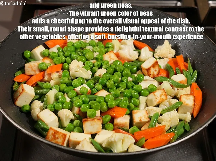 Step 18 – Add &frac12; cup <a href="https://www.tarladalal.com/glossary-green-peas-matar-hare-matar-vatana-180i">green peas</a>. The vibrant green color of peas adds a cheerful …