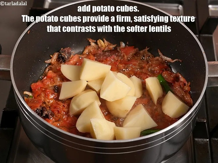 Step 18 – Add 1 cup <a href="https://www.tarladalal.com/glossary-potato-cubes-725i">potato cubes</a>. The potato cubes provide a firm, satisfying texture that …