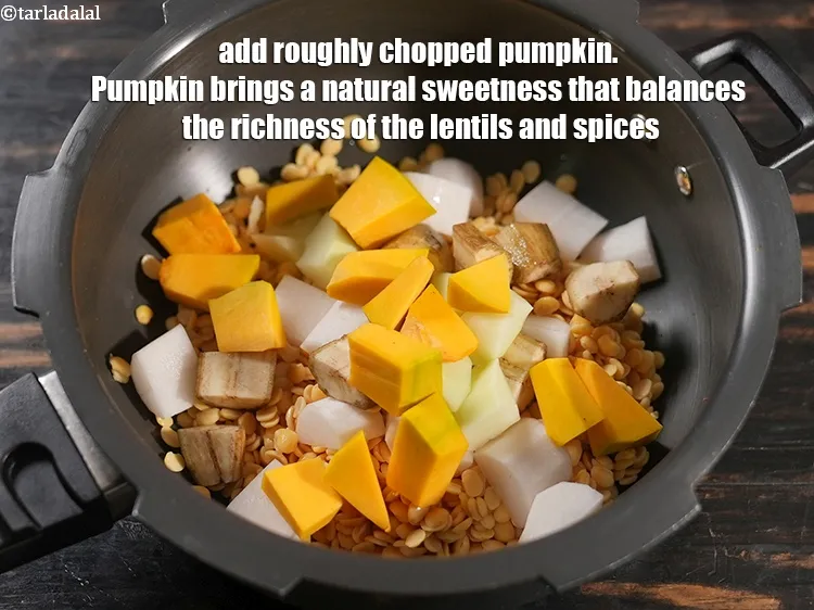 Step 18 – Add &frac12; cup roughly chopped pumpkin. Pumpkin brings a natural sweetness that balances the richness …