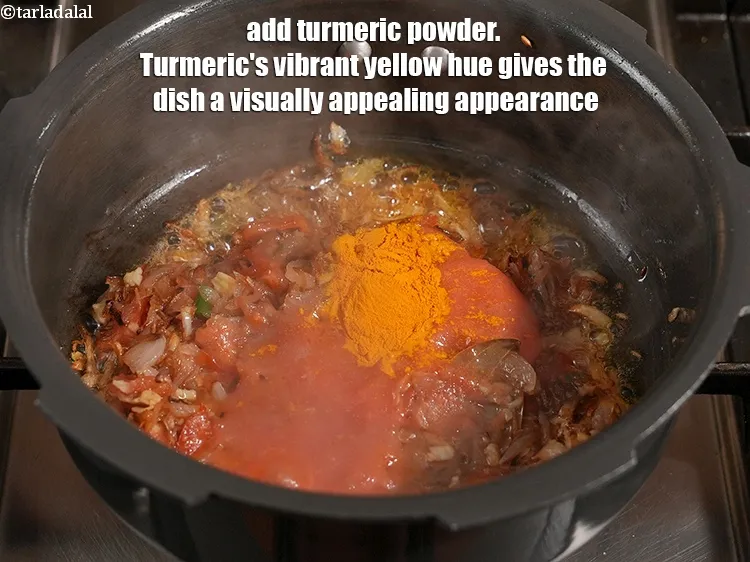 Step 18 – Add 1 tsp&nbsp;<a href="https://www.tarladalal.com/glossary-turmeric-powder-haldi-645i">turmeric powder (haldi)</a>. Turmeric&#39;s vibrant yellow hue gives the dish a visually …