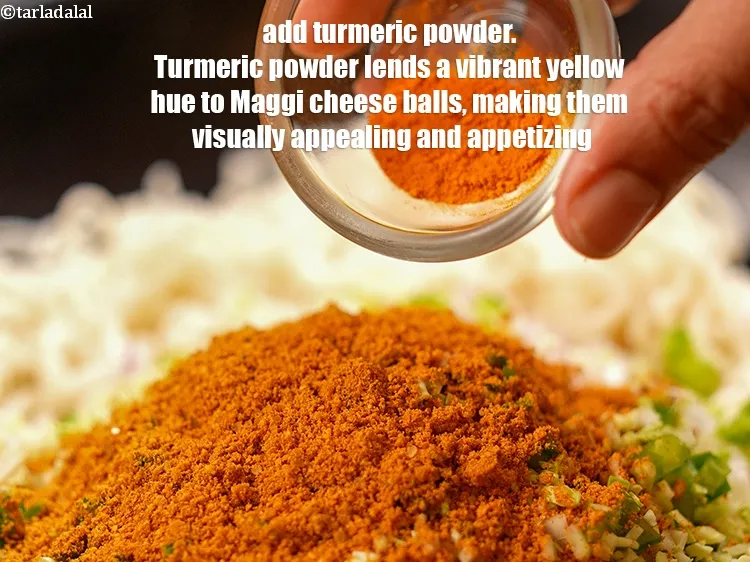 Step 19 – Add &frac14; tsp&nbsp;<a href="https://www.tarladalal.com/glossary-turmeric-powder-haldi-645i">turmeric powder (haldi)</a>. Turmeric powder lends a vibrant yellow hue to Maggi …