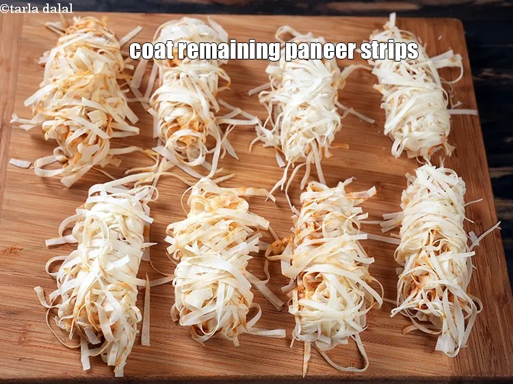 Step 18 – Repeat steps to coat remaining paneer strips.