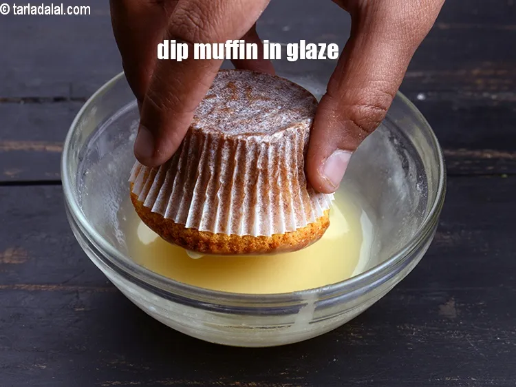 Step 19 – Dip each muffin in the glaze.