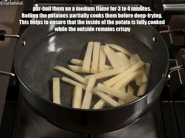 Step 18 – Par-boil them on a medium flame for 3 to 4 minutes. Boiling the potatoes partially …