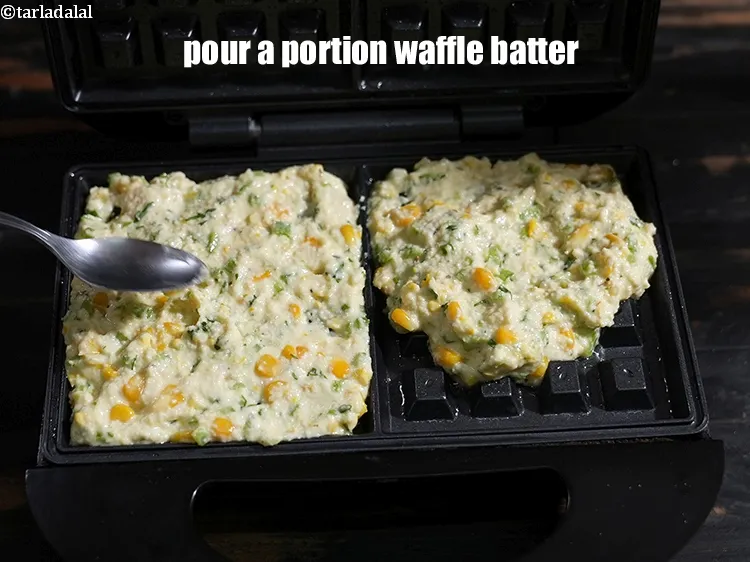 Step 18 – Pour a portion waffle batter.