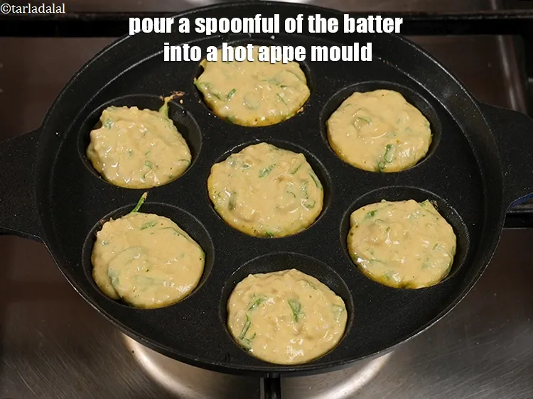 Step 18 – Pour a spoonful of the batter into a hot appe mould.