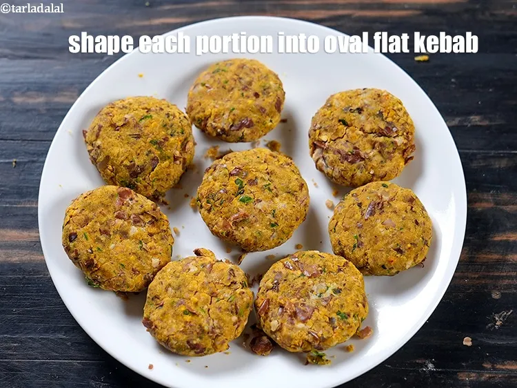 Step 18 – Shape each portion into 50 mm. (2&rdquo;) oval flat kebab.