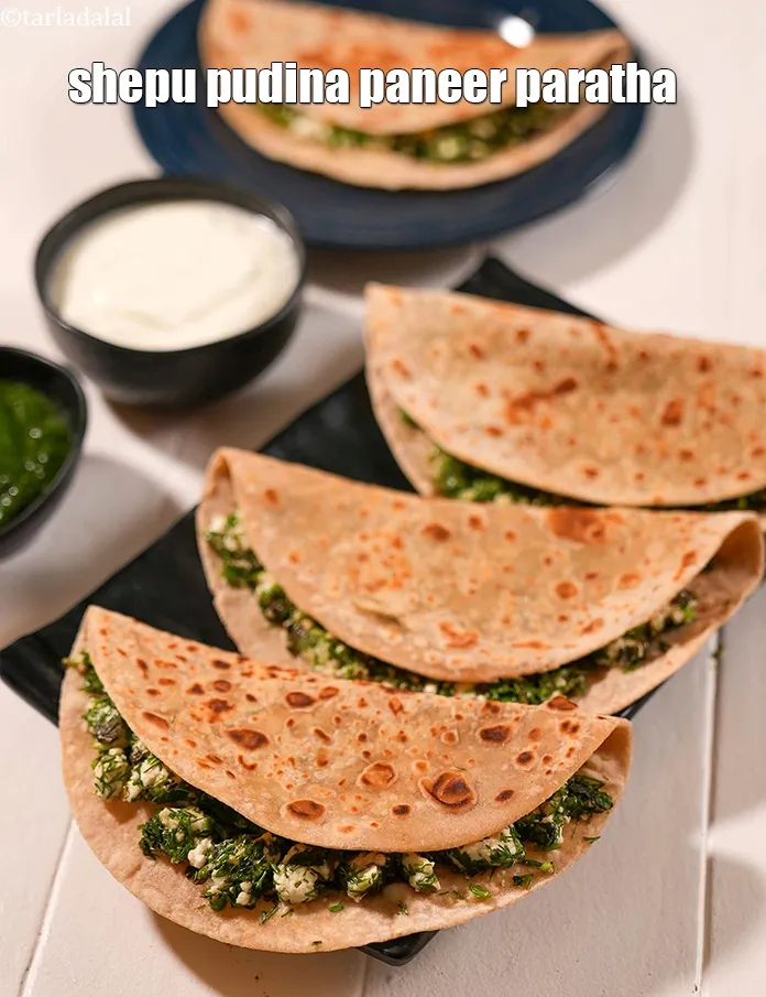 Step 18 – Serve <strong>herbed paneer paratha recipe | shepu pudina paneer paratha | healthy coriander shepu pudina …