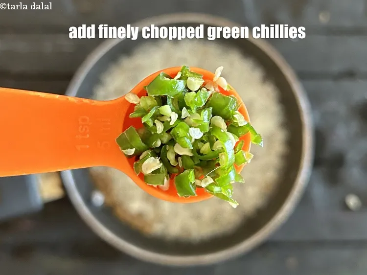 Step 19 – <p>Add<strong> 1 1/2 tsp</strong> finely chopped&nbsp;<a href="glossary-green-chillies-hari-mirch-331i">green chillies</a>.</p>