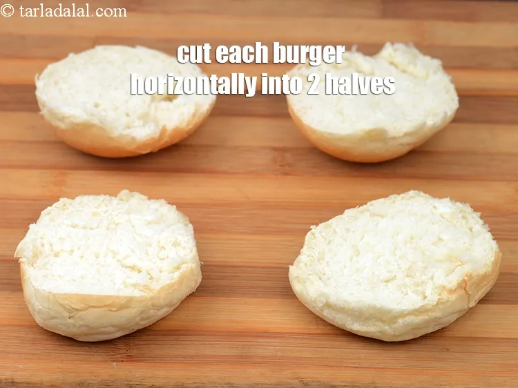Step 17 – Cut each burger horizontally into 2 equal halves.