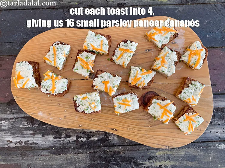Step 19 – Cut each toast into 4 equal pieces. We now have 16 &nbsp;small toasts.