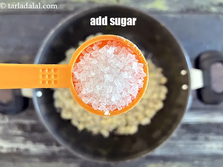 Step 21 – Add 1/2&nbsp;tsp&nbsp;sugar. <u><em>You may add a little more sugar if you find the hirva bhrida …