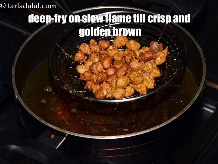 Step 18 – Deep-fry on a slow flame till they turn crisp and golden brown in colour. Be …