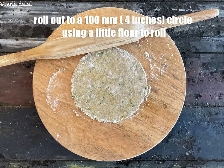 Step 19 – Roll out each portion of the dough into a 100 mm. (4&nbsp;inches) diameter thin circle …
