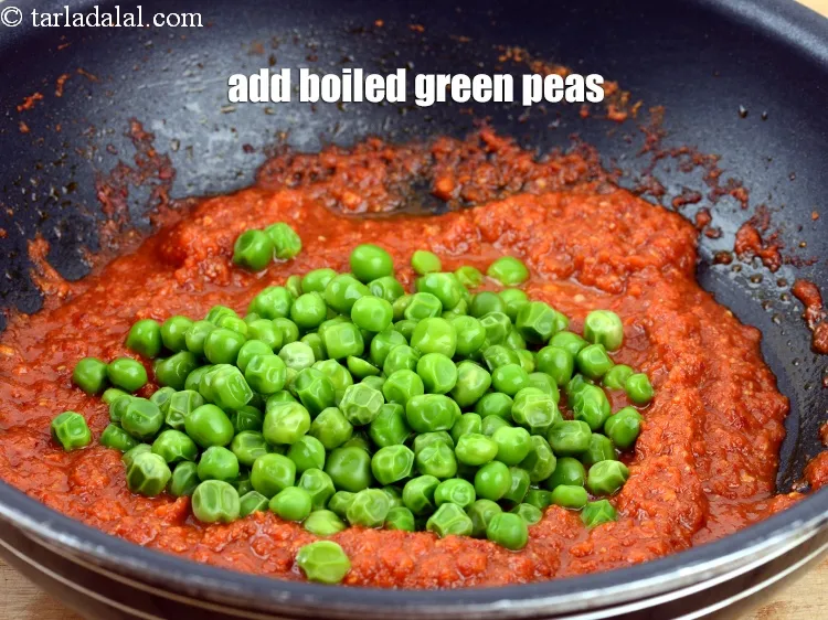 Step 19 – Add &frac34; cup boiled green peas.